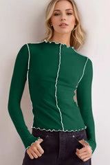 Basic Bae Contrast Trim Mock Neck Long Sleeve T-Shirt 
