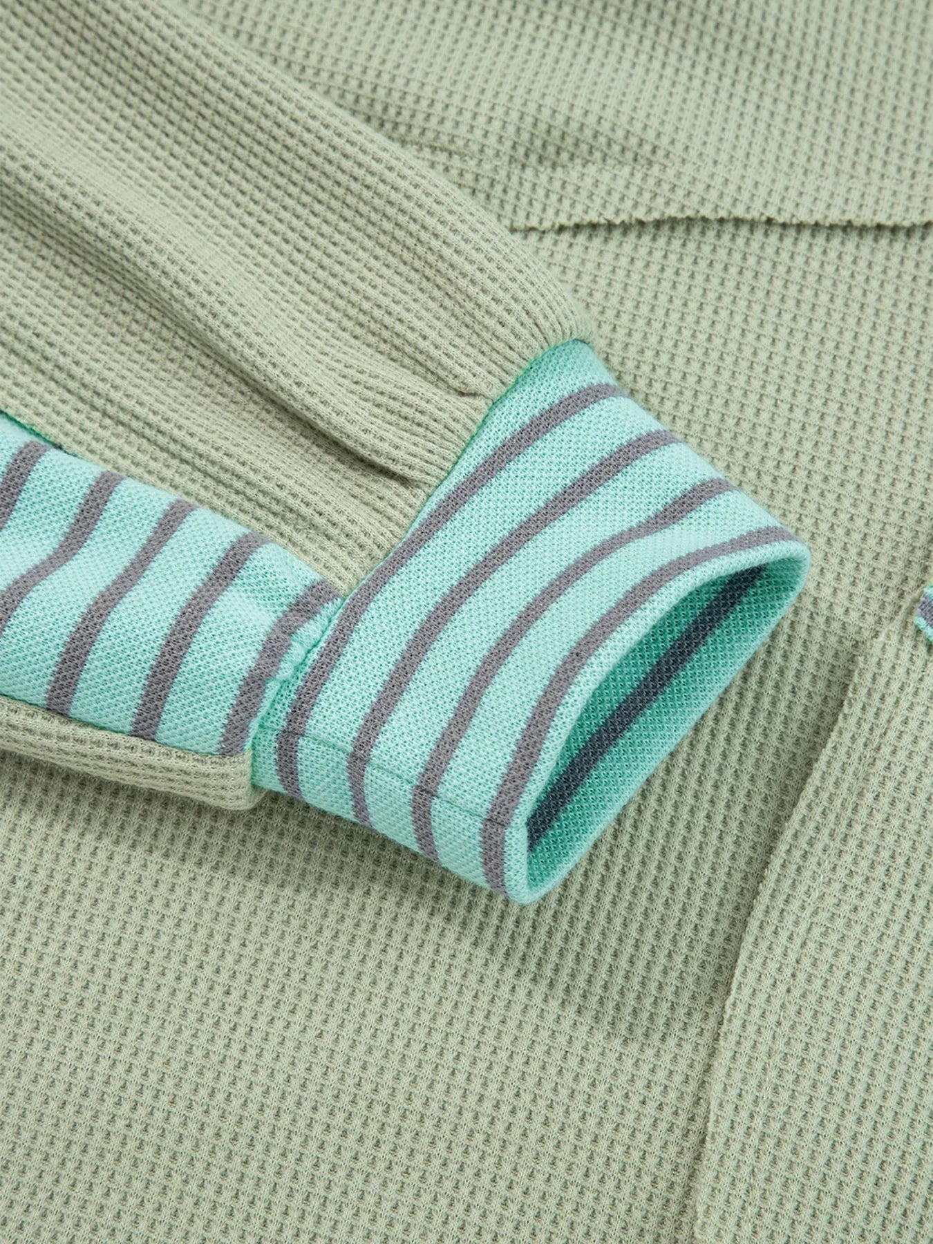 Exposed Seam Waffle Striped Patchwork Baggy Blouse 
