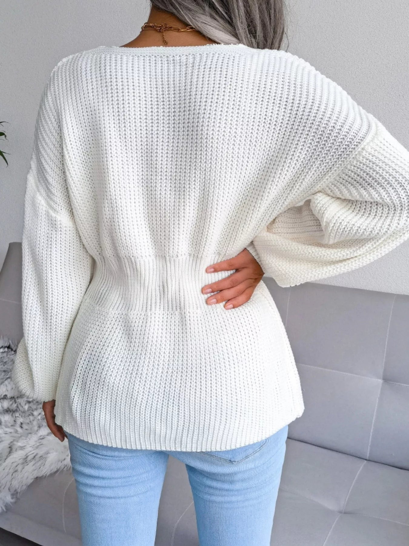V-Neck Dropped Shoulder Sweater 