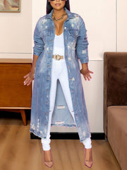 Long Sleeve Raw Hem Denim Jacket 