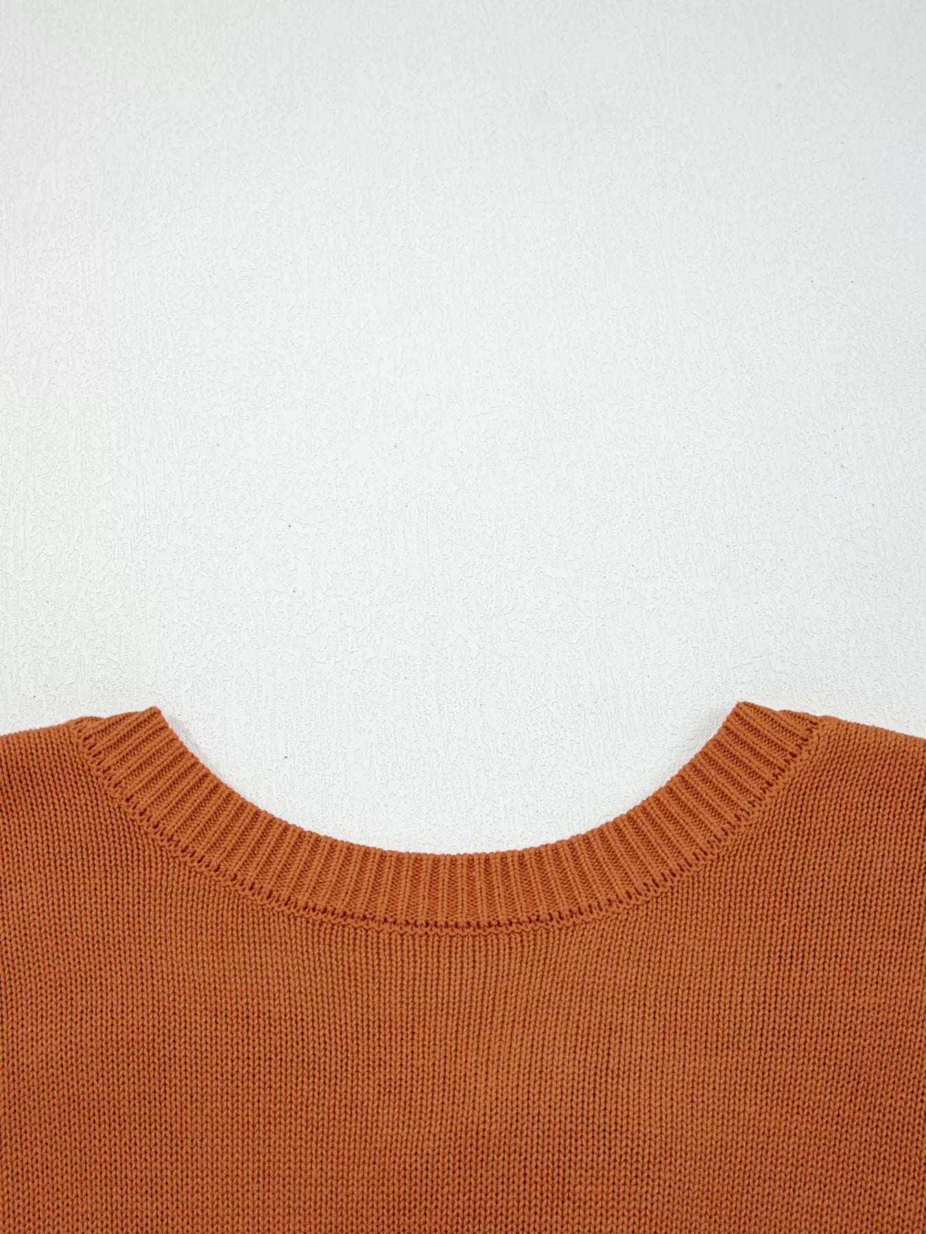 Solid Color Ribbed Trim Drop Shoulder Sweater 
