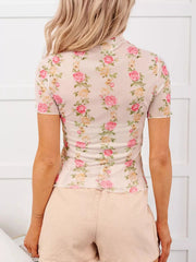 Floral Print Sheer Mesh Top 