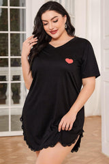 Plus Size Lace Trim V-Neck Short Sleeve Night Dress 