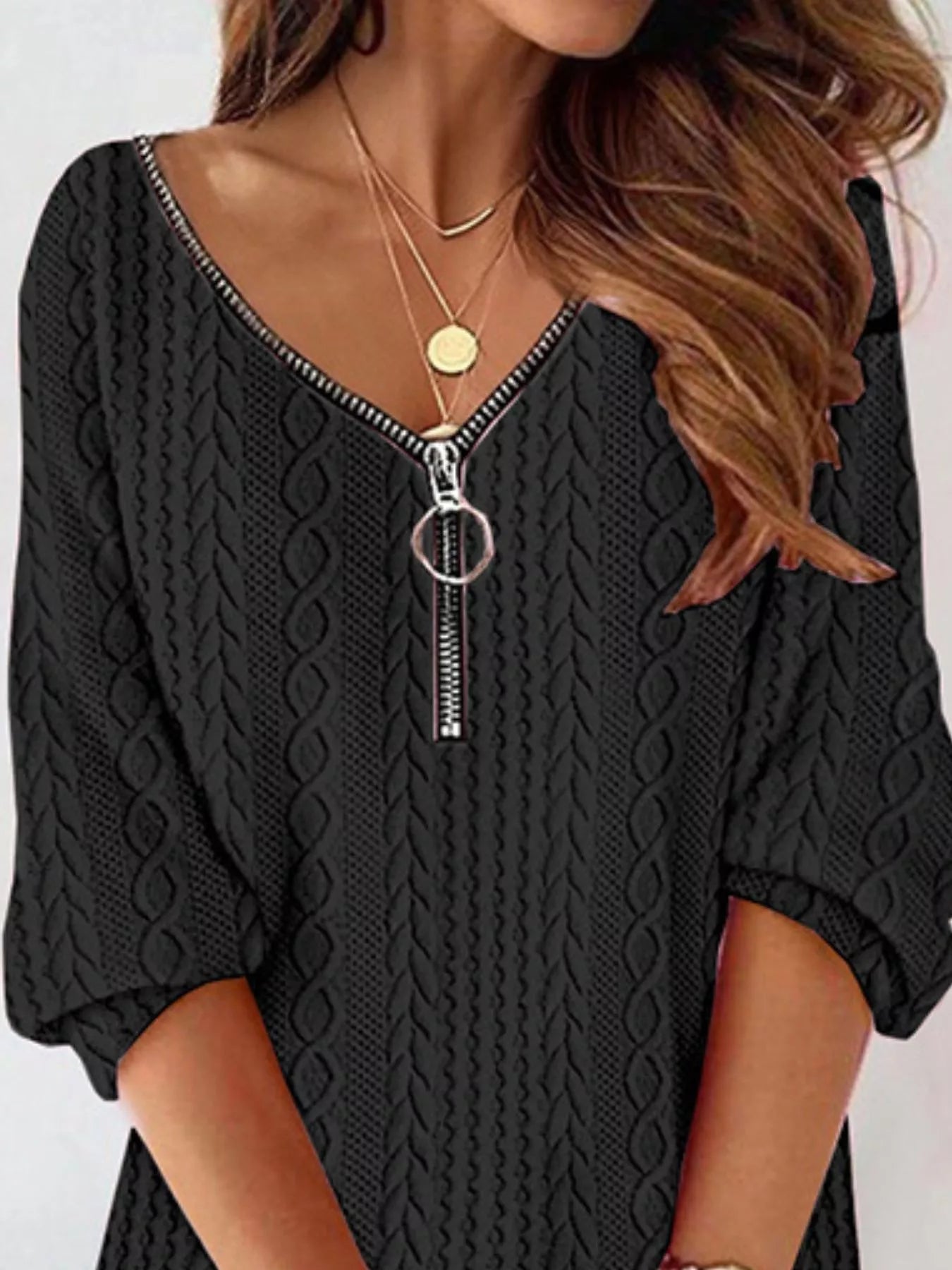 Zip Detail Textured Knit Mini Sweater 
