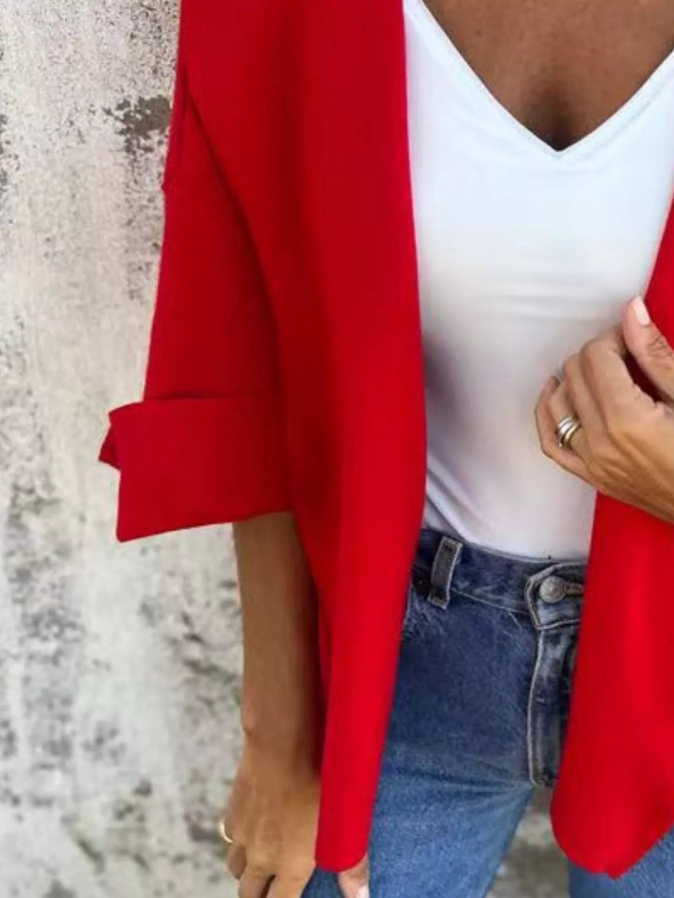 Full Size Open Front 3/4 Sleeve Casual Cardigan Plus Size 