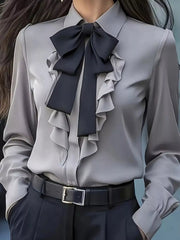 Ruffled Tie Front Long Sleeve Blouse 