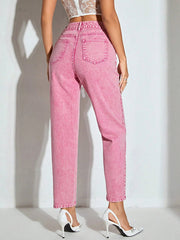 High-Waisted Wash Straight Leg Jeans 
