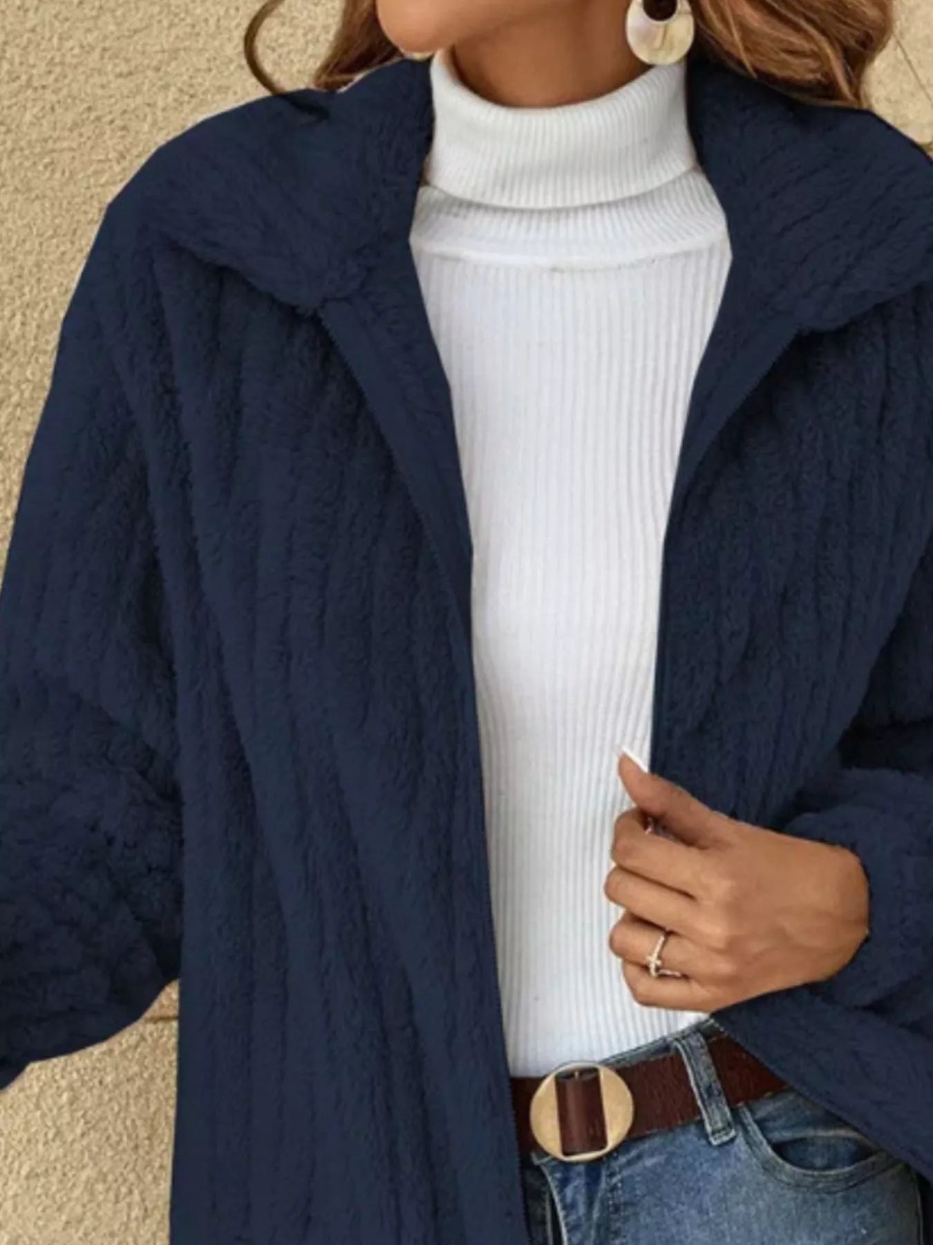 Full Size Zip-Up Long Sleeve Texture Jacket Plus Size 
