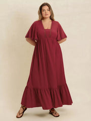 Plus Size Lace Detail Flutter Sleeve Maxi Dress 