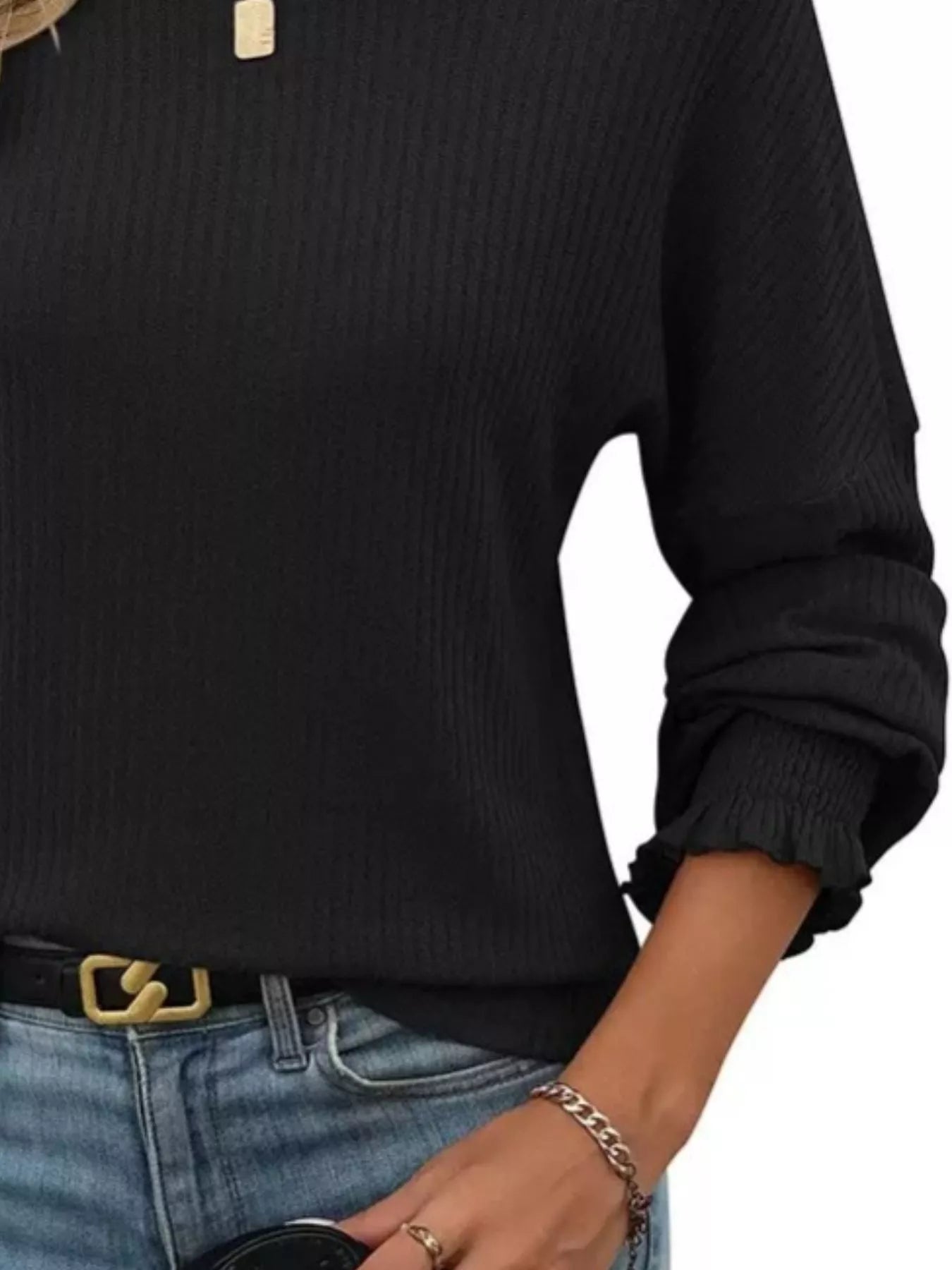 Ribbed Knit Long Sleeve T-Shirt 