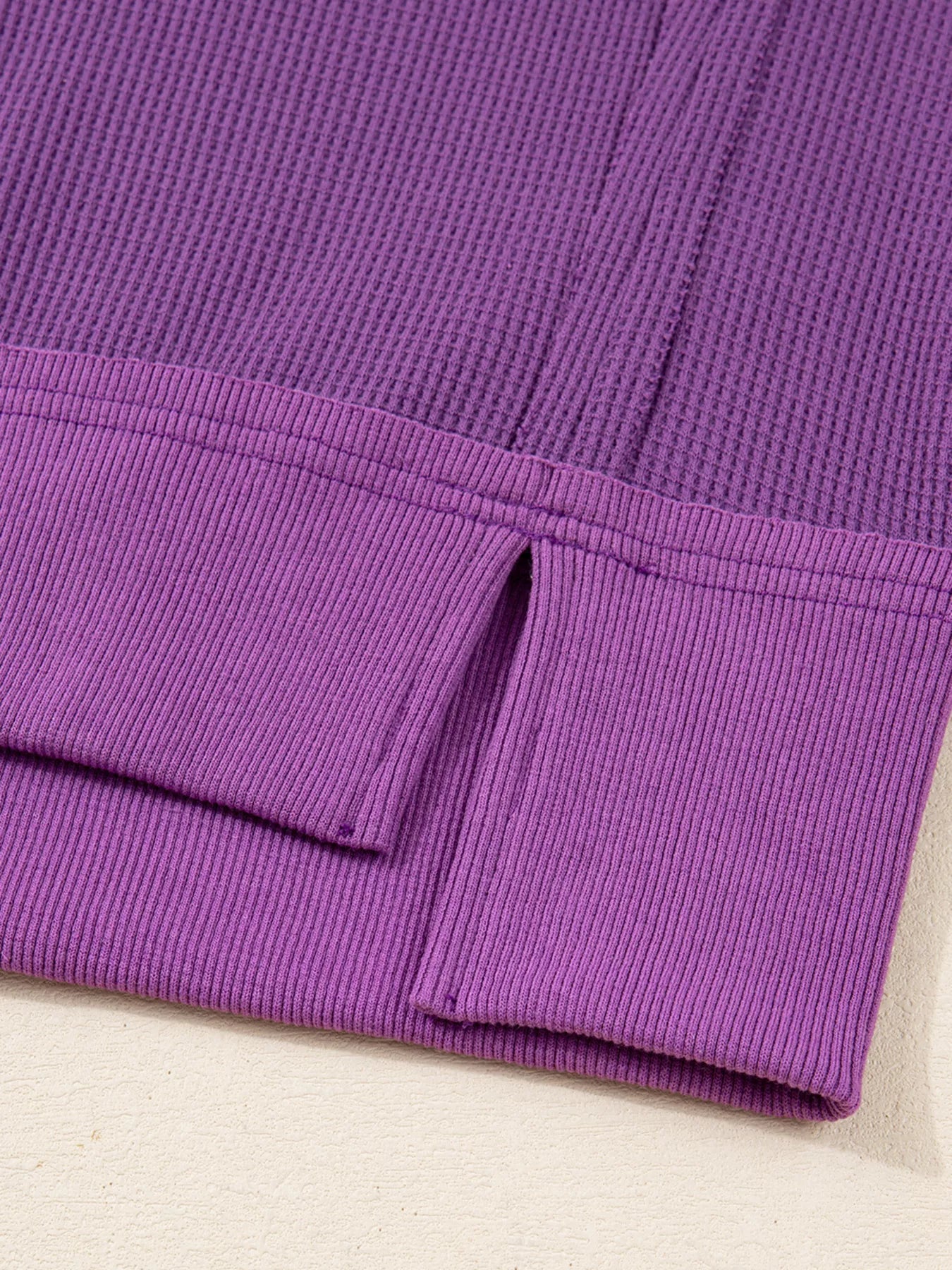 Solid Color Raw Seam Patchwork Ribbed Drop Shoulder Sweatshirt 