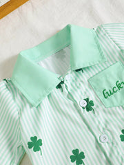 Children's Lucky Clover Print Striped Shirt & Shorts Set 