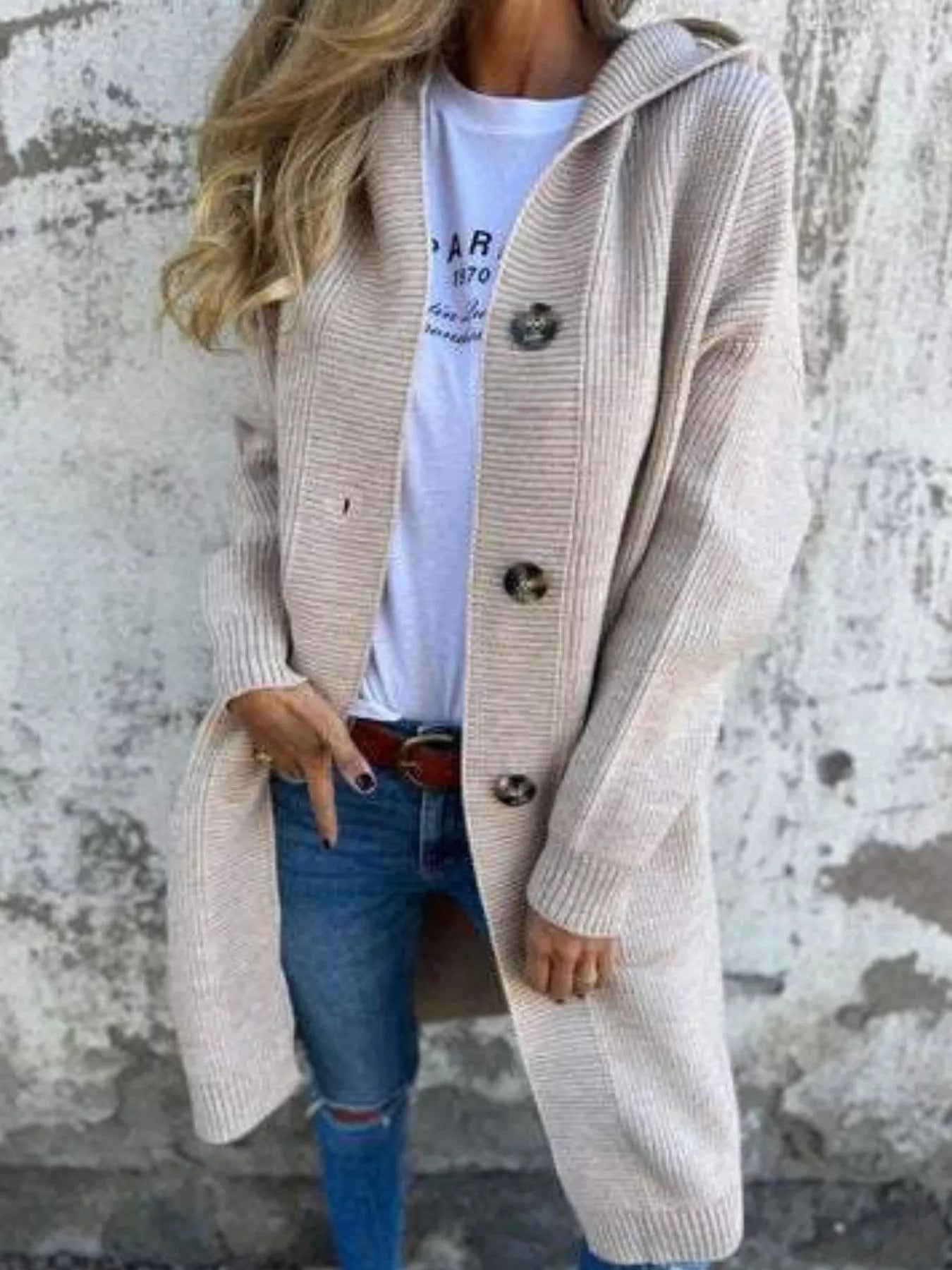 Full Size Button-Down Hooded Cardigan Plus Size 