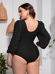 Plus Size Tied Deep V Balloon Sleeve One-Piece Swimsuit 
