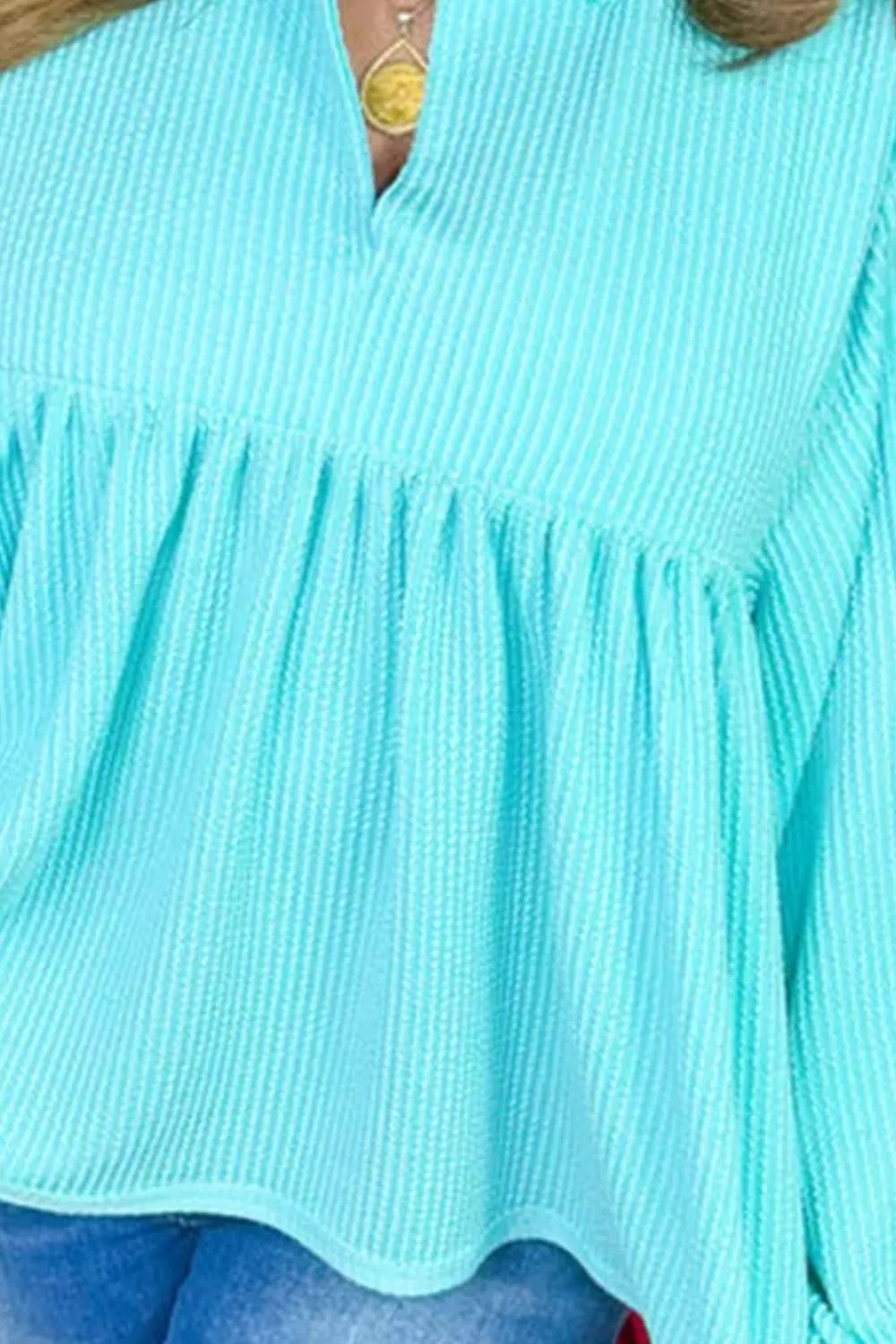 Plus Size Textured Peplum Long Sleeve Blouse 