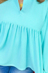 Plus Size Textured Peplum Long Sleeve Blouse 