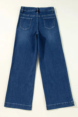 Front Pocket Patch High Waisted Wide Leg Jeans 