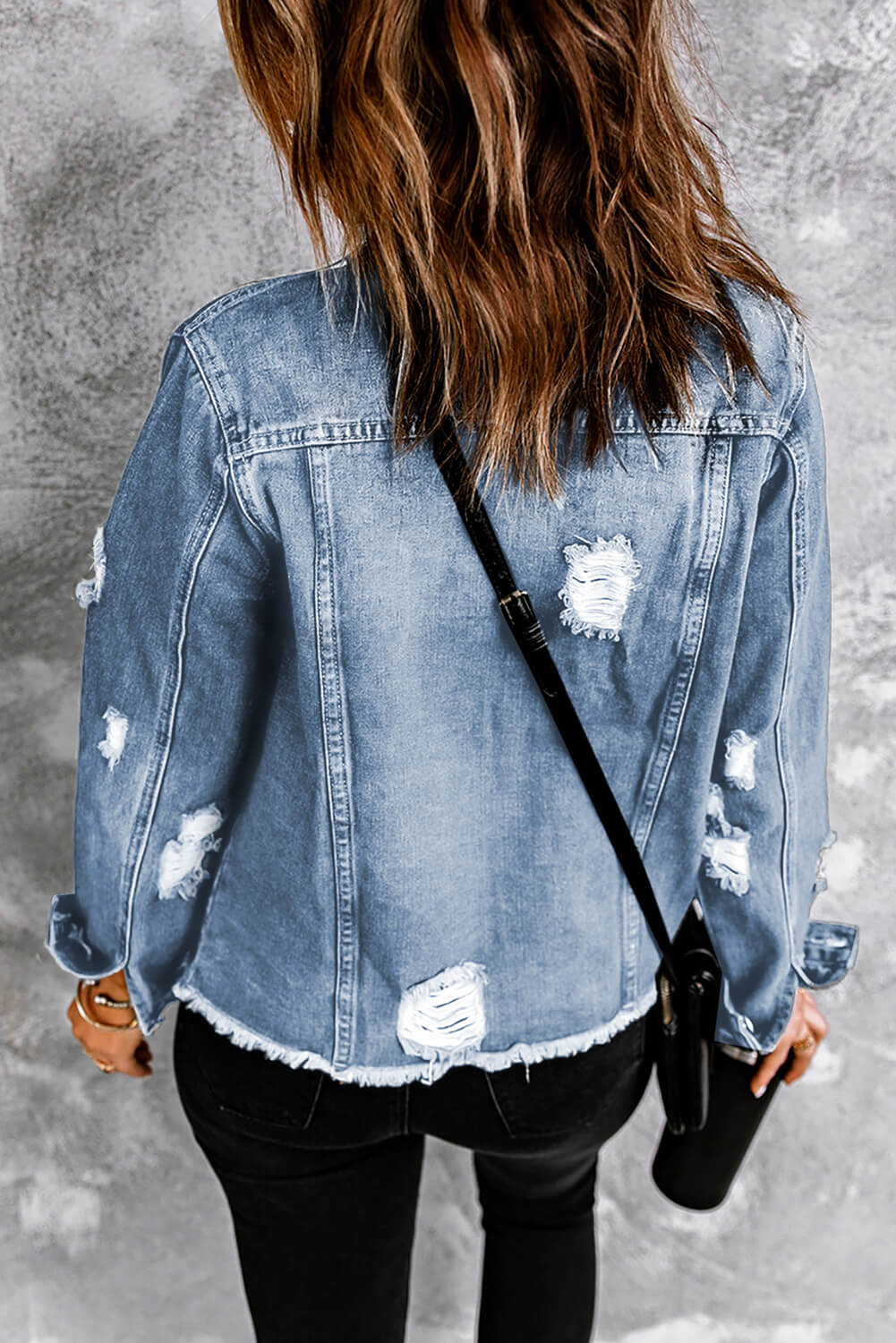 Distressed Raw Hem Denim Jacket 