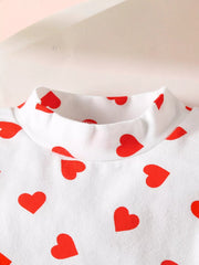 Children's Heart Print Top and Suspender Pants Set 