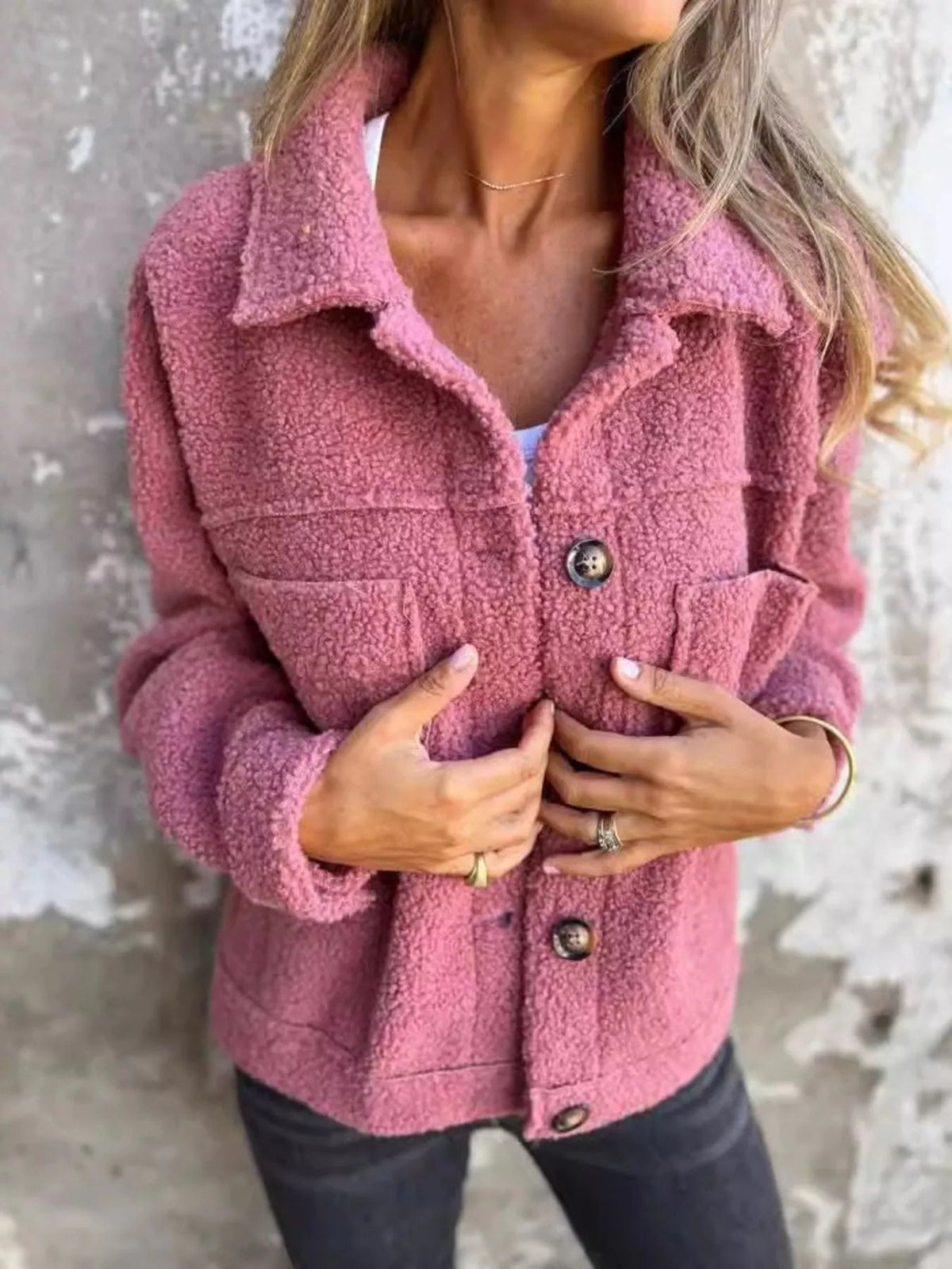 Full Size Single-Breasted Sherpa Shacket Plus Size 
