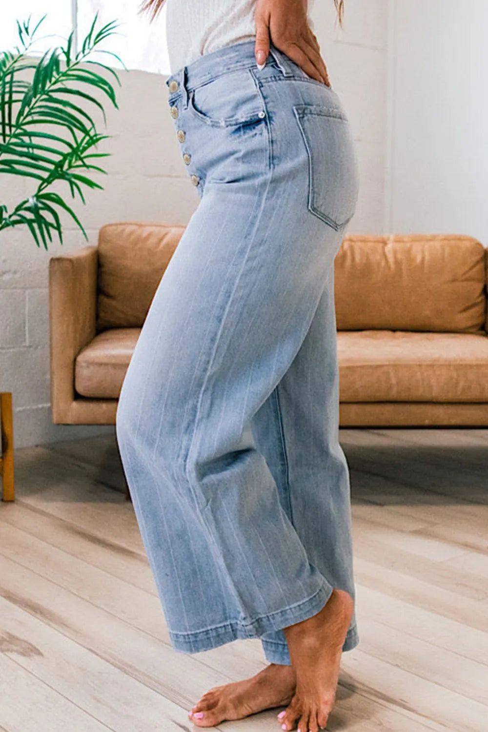Wide Leg Button Fly Jeans 