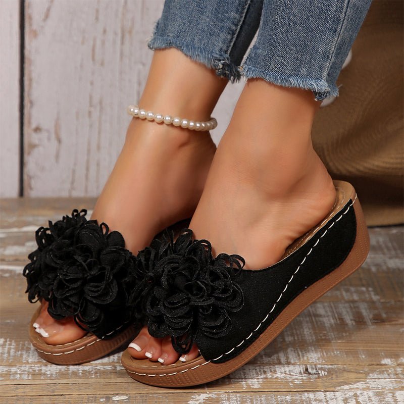 Fernvale Flower Accent Wedge Sandals | Slip-On Summer Comfort 