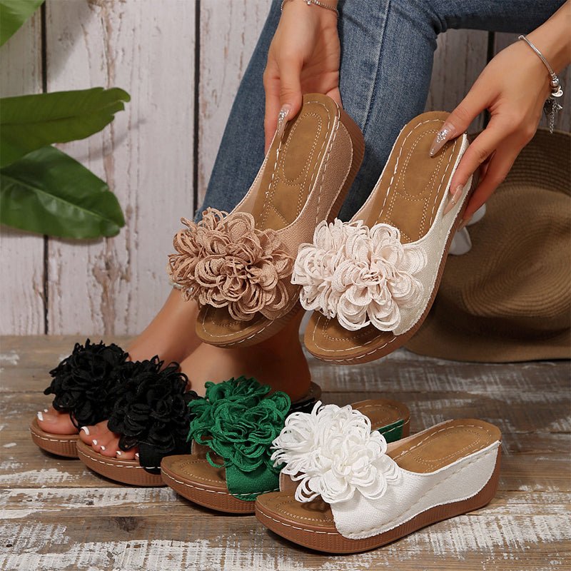 Fernvale Flower Accent Wedge Sandals | Slip-On Summer Comfort 