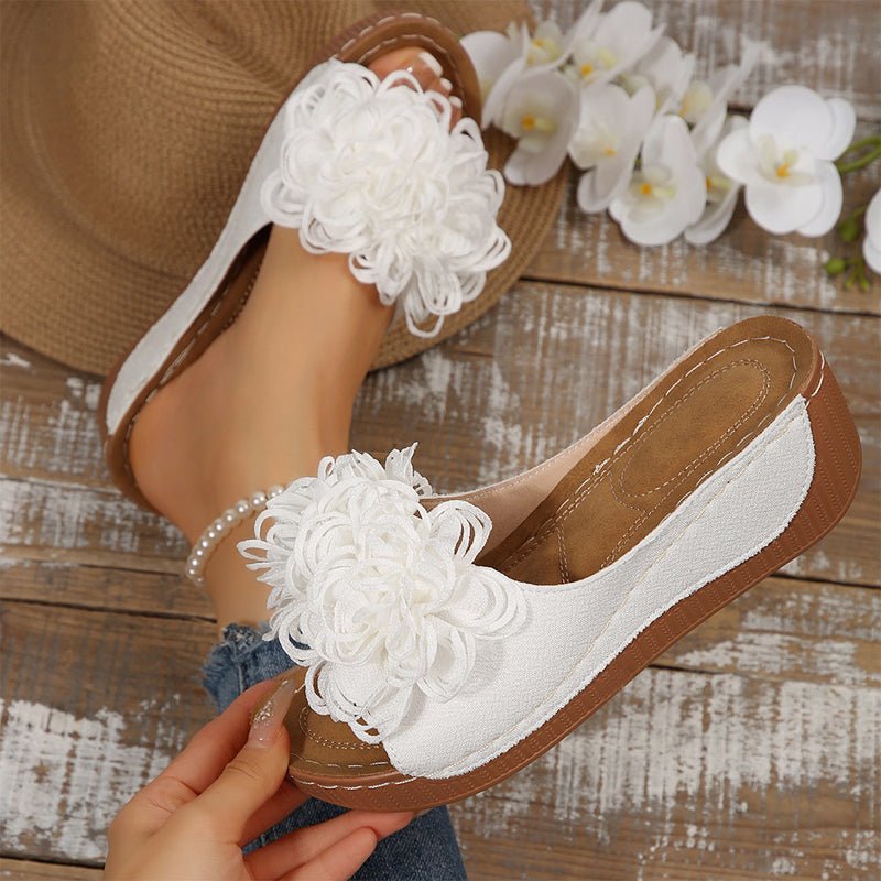 Fernvale Flower Accent Wedge Sandals | Slip-On Summer Comfort 