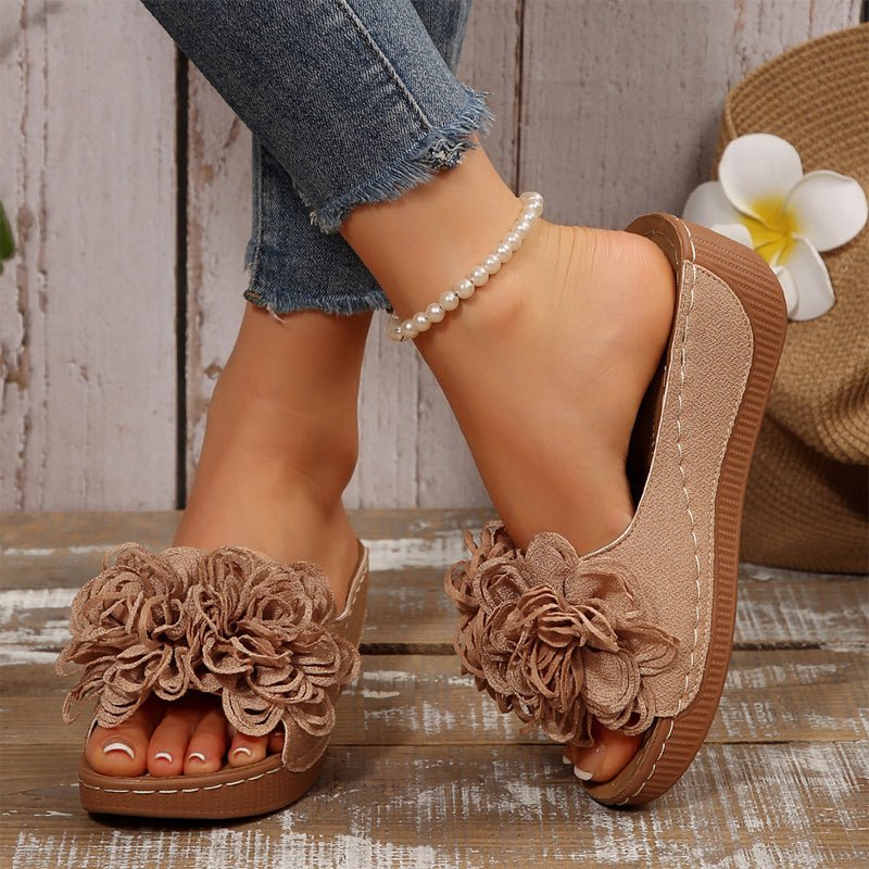 Fernvale Flower Accent Wedge Sandals | Slip-On Summer Comfort 