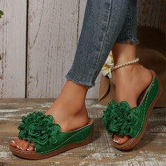 Fernvale Flower Accent Wedge Sandals | Slip-On Summer Comfort 