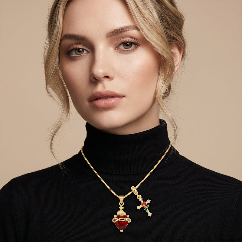 Fervor Heart Cross Pendant Necklace | Red Accent, Adjustable 16.1-19.7 In Chain 