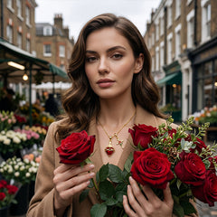 Fervor Heart Cross Pendant Necklace | Red Accent, Adjustable 16.1-19.7 In Chain 