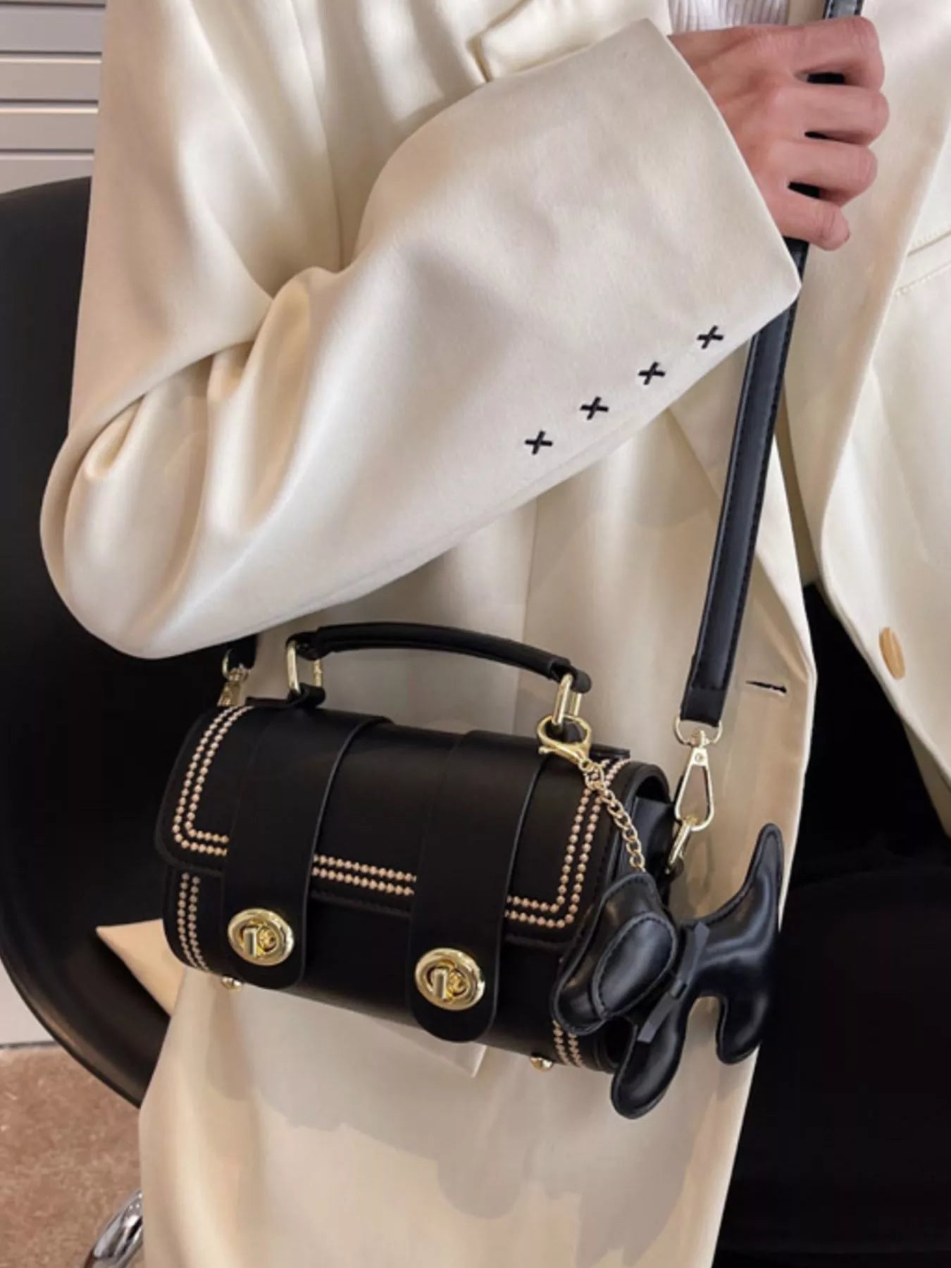 Leather Crossbody Bag with Charm 