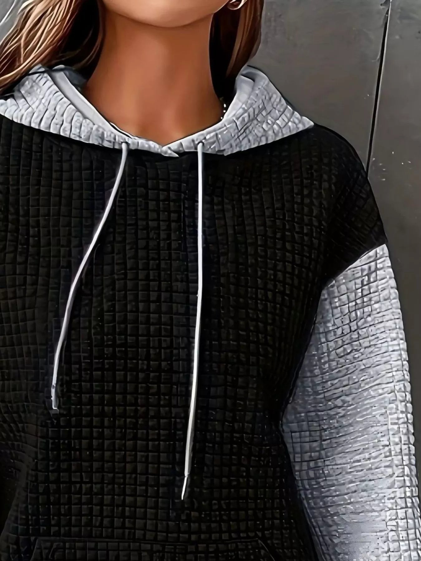 Full Size Textured Kangaroo Pocket Hoodie Plus Size 