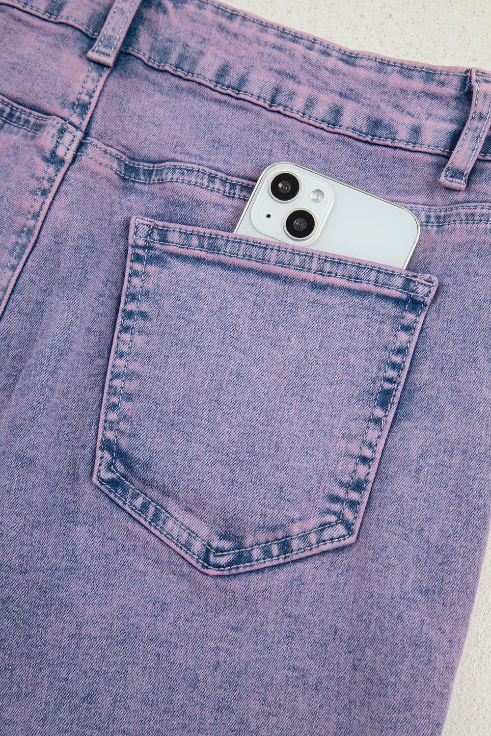 Washed Raw Hem Cropped Jeans 