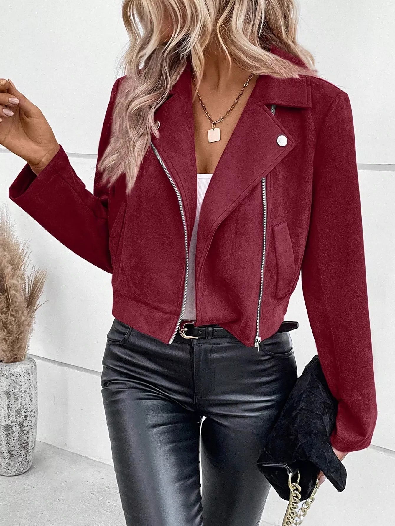 Suede Moto Jacket with Zip Detail 