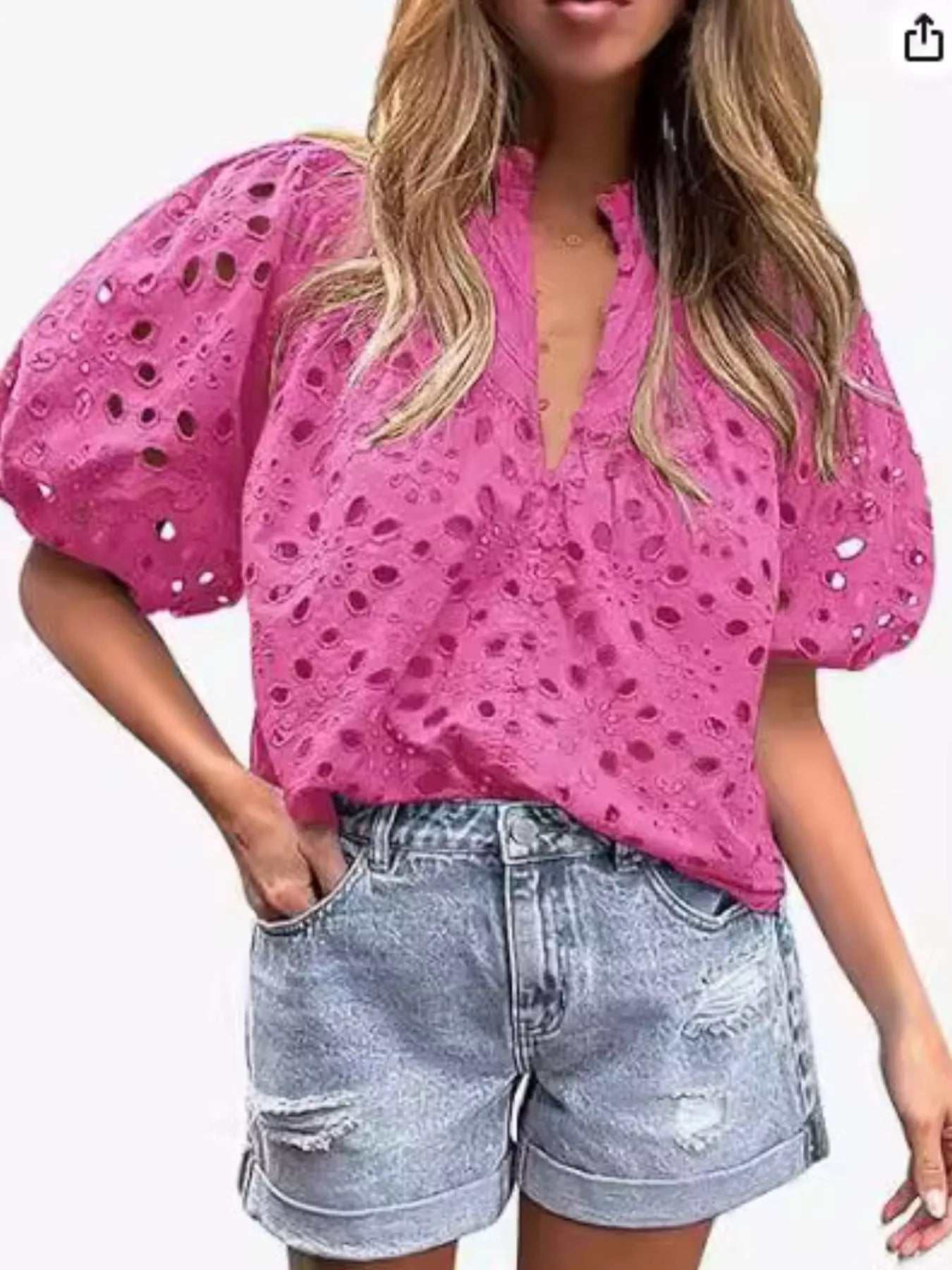 Eyelet Embroidered Puff Sleeve Blouse 
