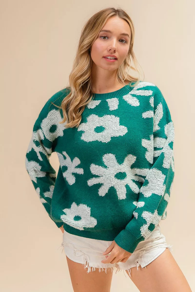 BiBi Flower Pattern Long Sleeves Sweater Top 