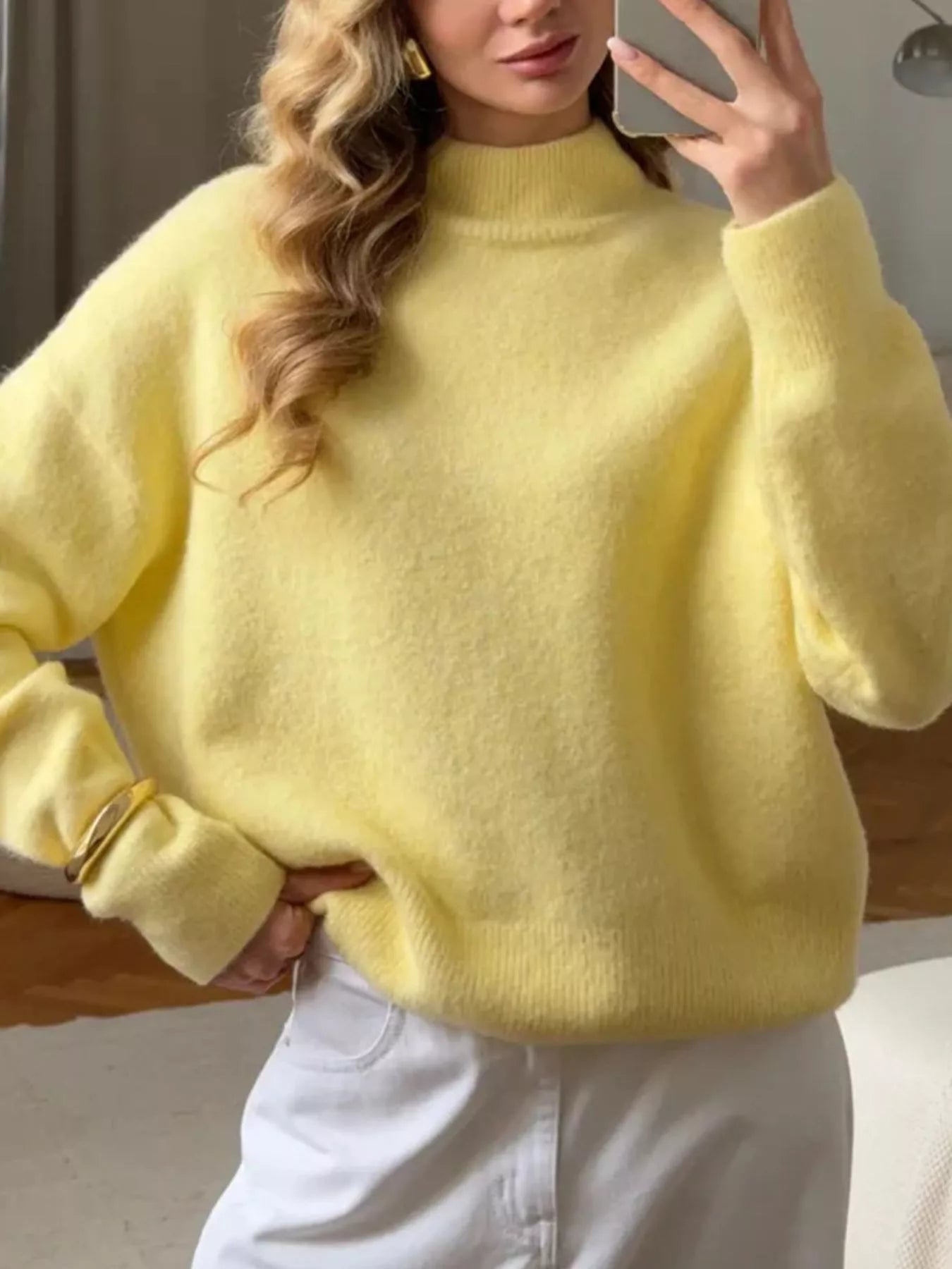Mock Neck Dropped Shoulder Sweater 