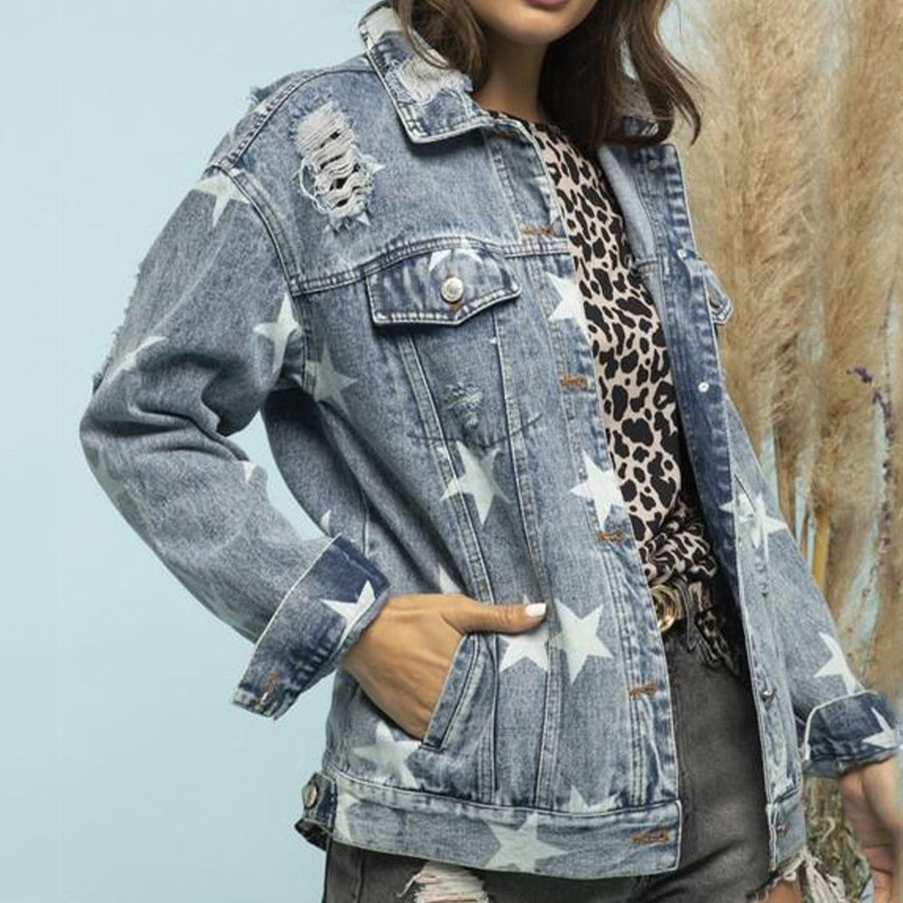 Star Distressed Denim Shacket 