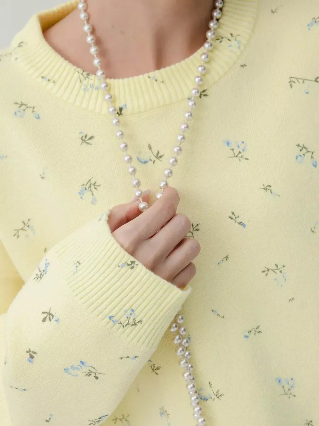 Ribbed Hem Floral Long Sleeve Sweater 