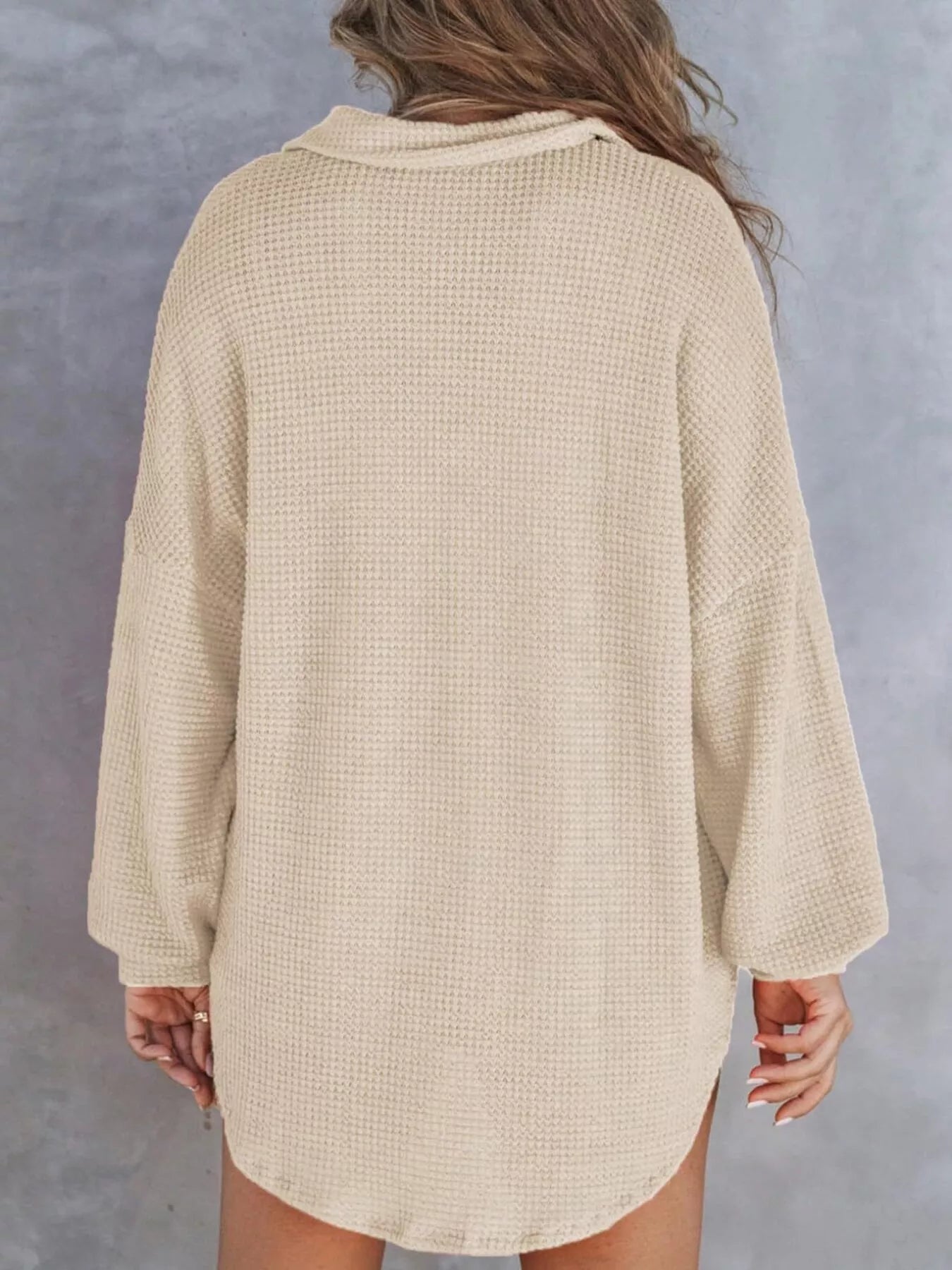 Casual Waffle Knit Button Detail Blouse 