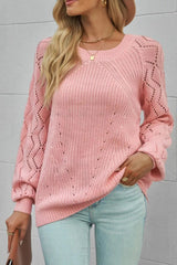 Hollow-Out Puffy Sleeve Knit Sweater 