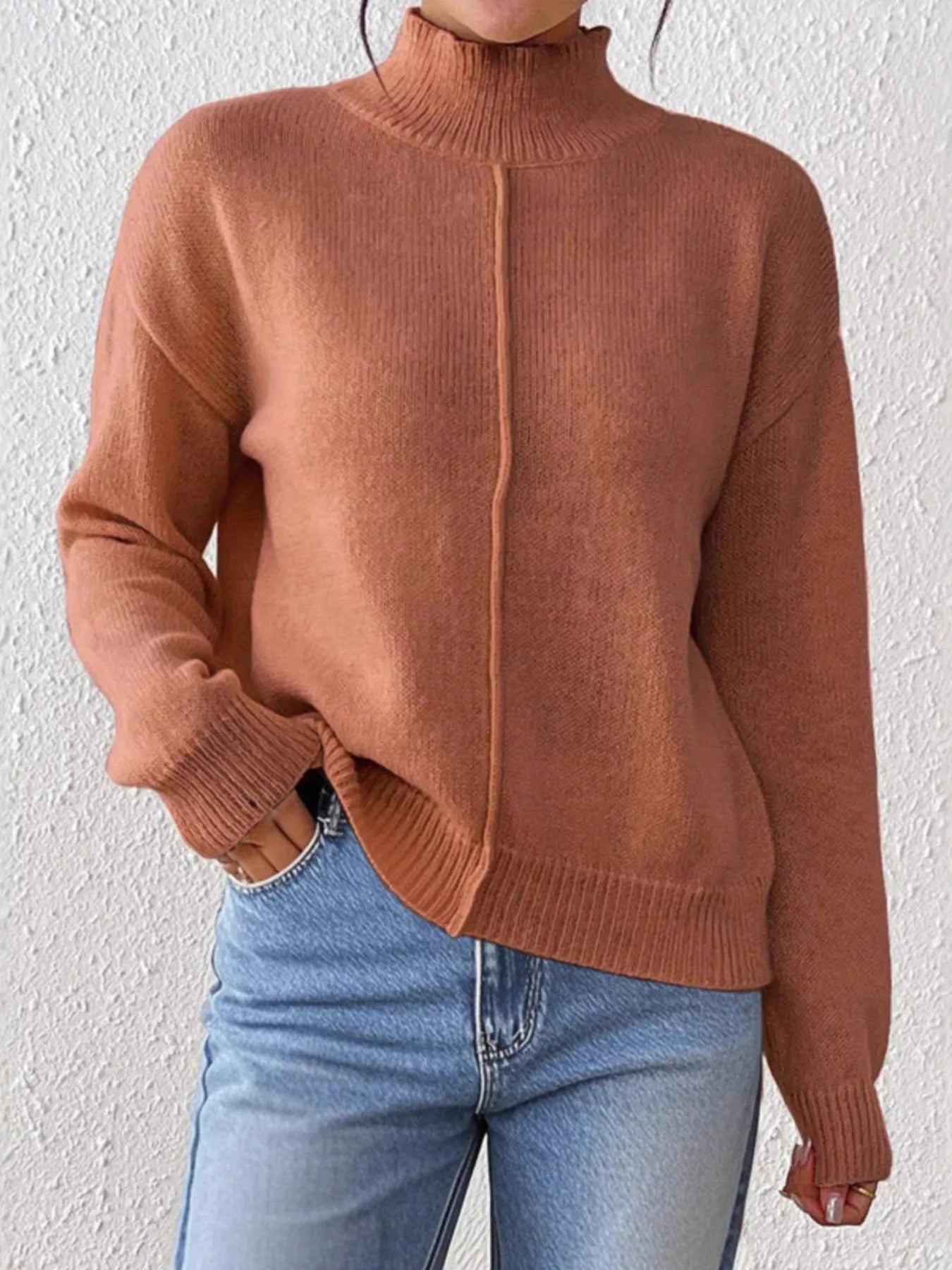 Turtleneck Dropped Shoulder Sweater 
