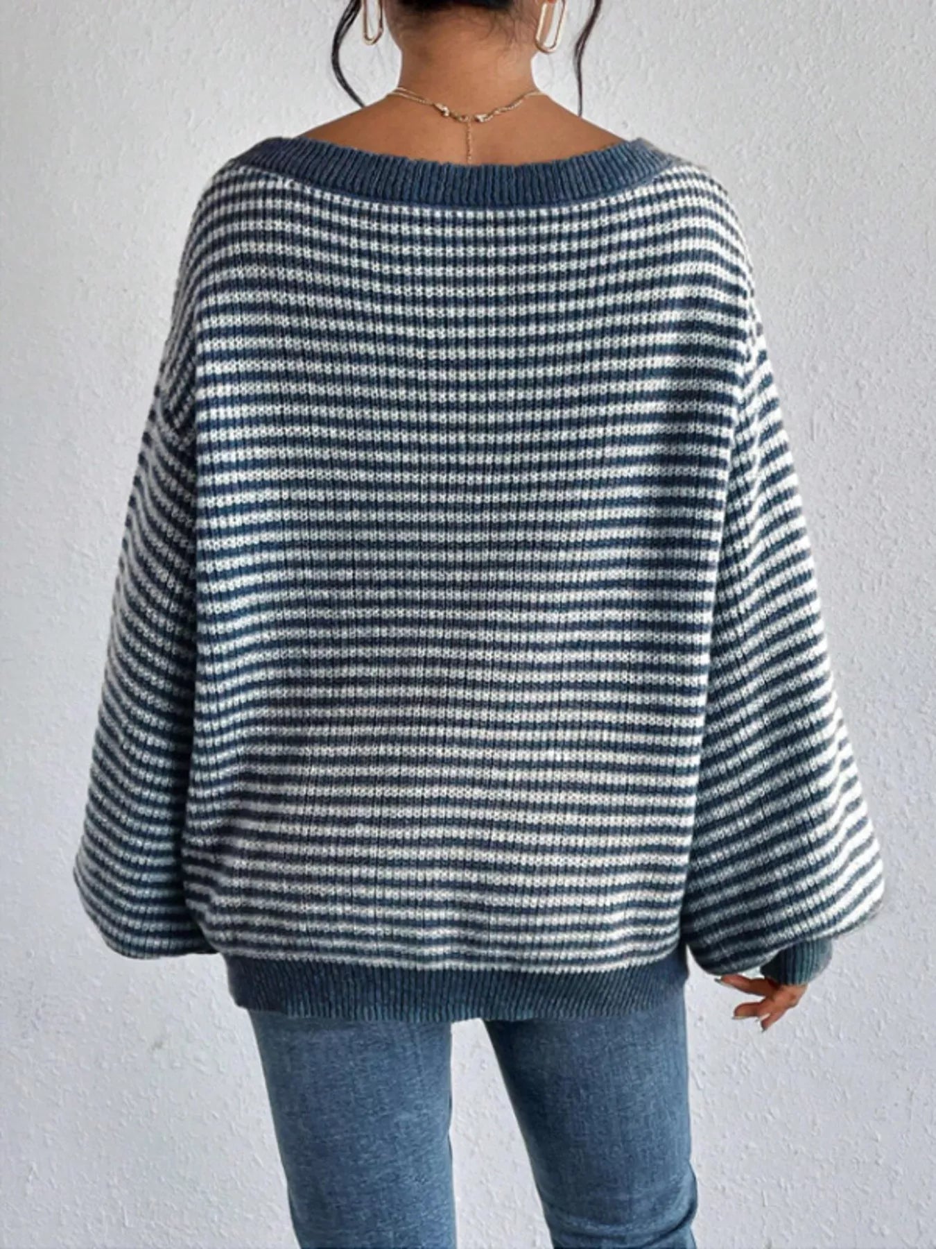 Striped Boat Neck Long Sleeve Sweater 