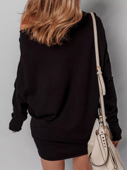 Asymmetric Neck Batwing Sleeve Shift Mini Sweater Dress 