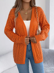 Openwork Open-Front Long Sleeve Cardigan 