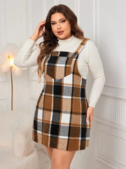 Honey Plus Size Plaid Wide Strap Overall Dress 