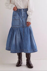 Midi Denim Skirt with Pockets 