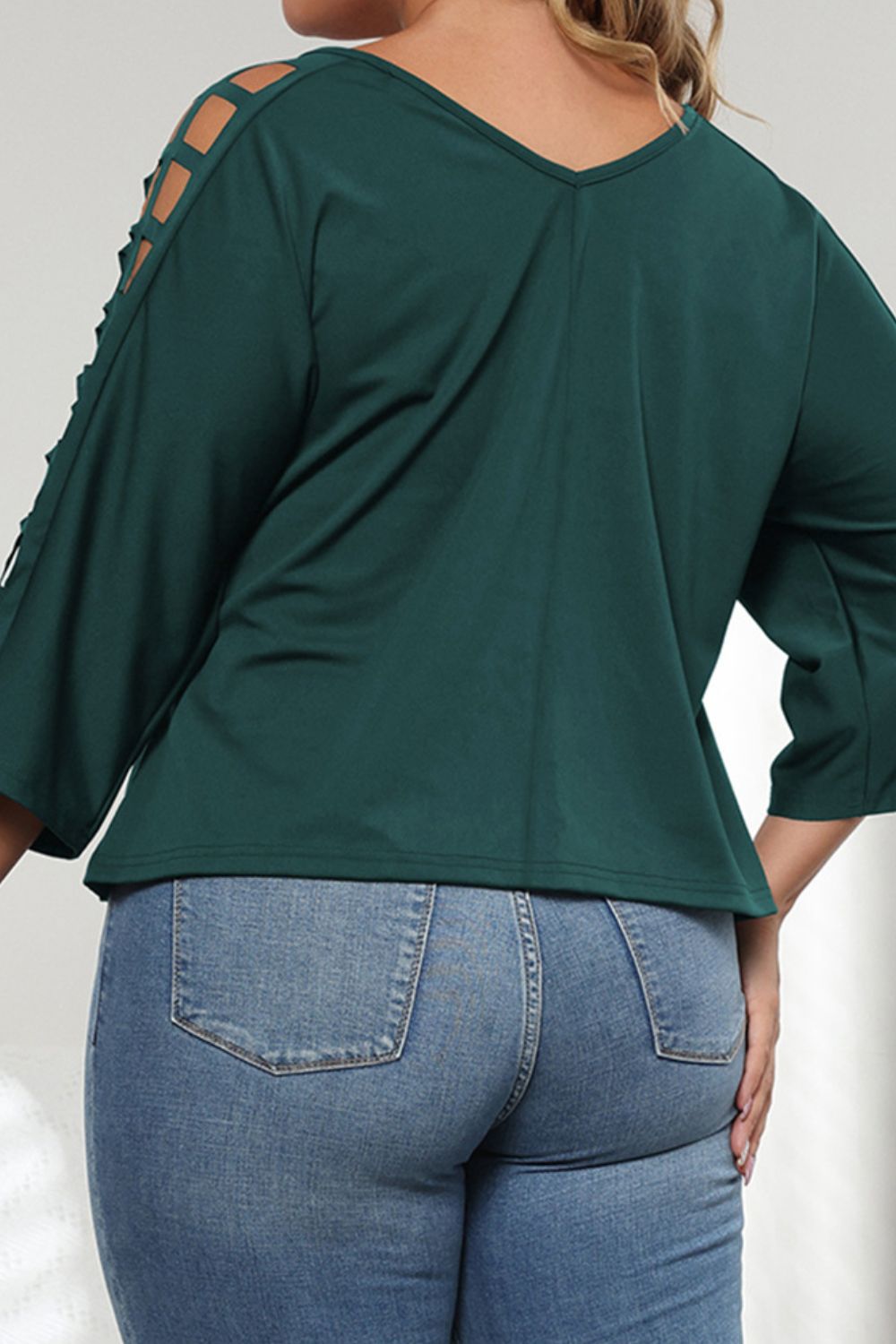 Plus Size Cutout Three-Quarter Sleeve Blouse 